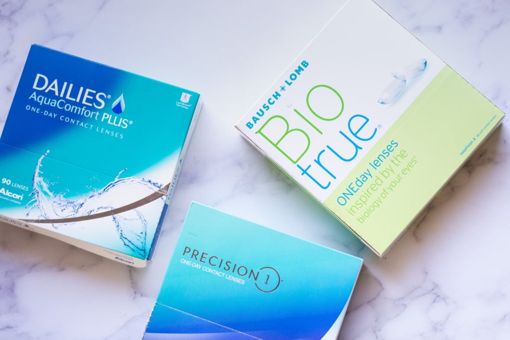 Daily disposable contact lens brands: Dailies, Precision 1, Biotrue