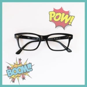 ray-ban glasses with comic book text